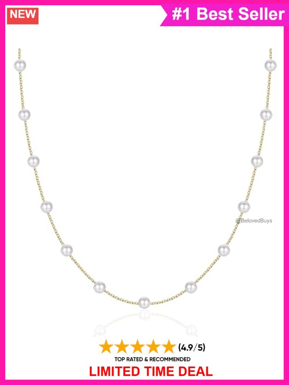 14K Solid Gold Pearl Station Necklace 6-6.5mm Freshwater 18" Fine Jewelry Gift